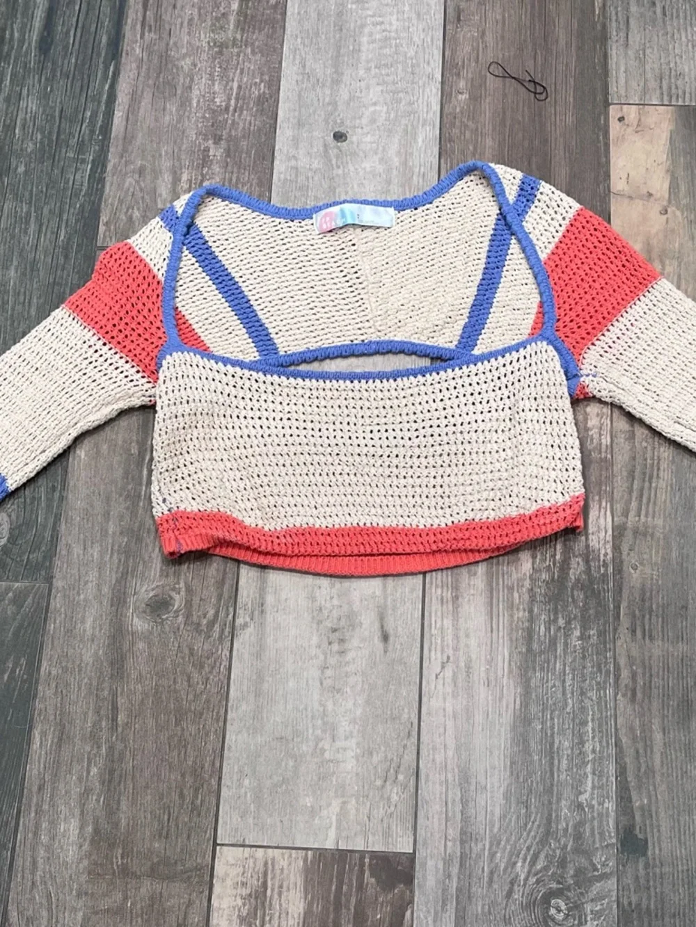 Free People FB Beach Love Me Long-Sleeve Fauxchet Striped Sweater Top Sz Small